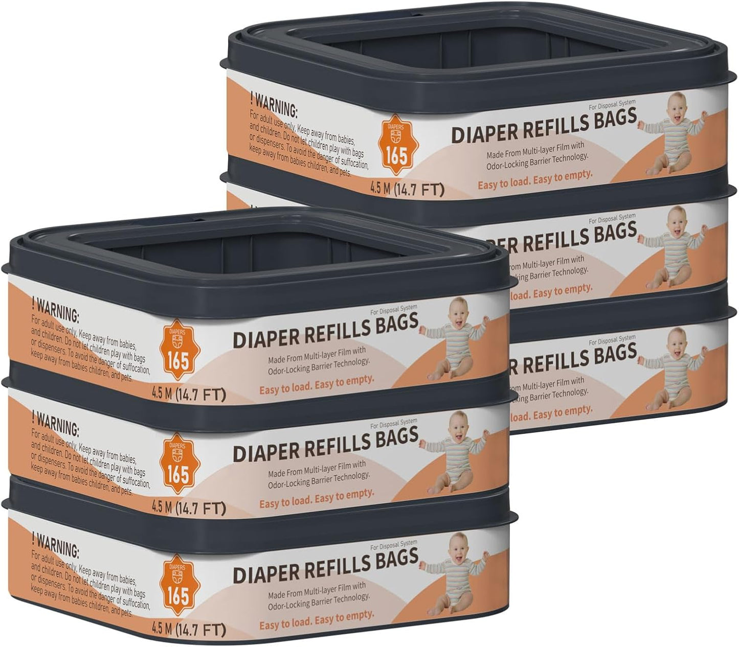 Square Starter Refills Disposal Bags for Diaper Genie Pails