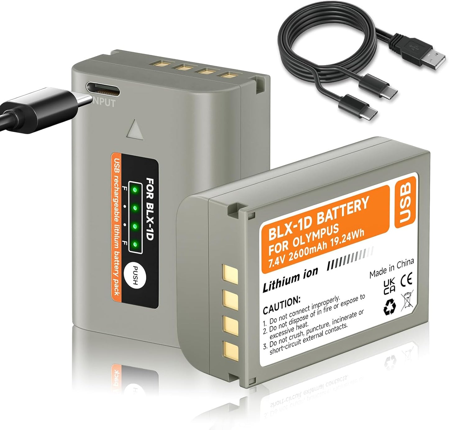 2 Pack BLX-1 Battery for Olympus OM System Cameras with USB-C