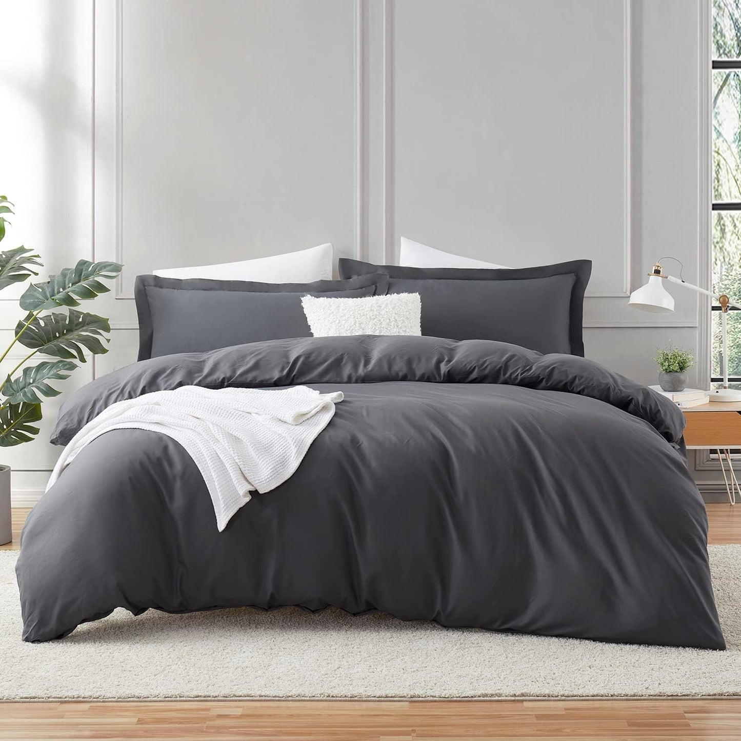 Hearth & Harbor Dark Grey Duvet Cover Set for Queen Size Beds