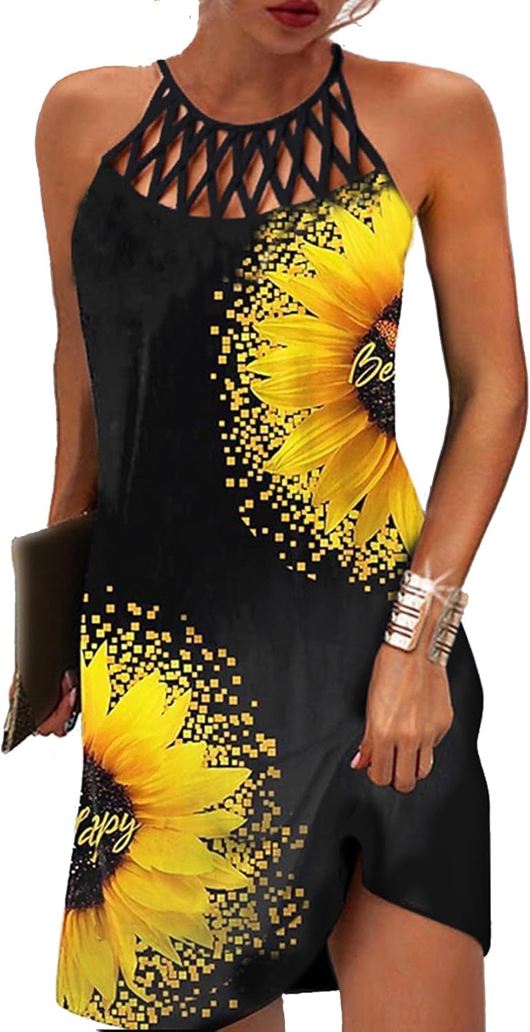 BIRW Summer Dresses for Women Casual Floral Halter Neck A-line