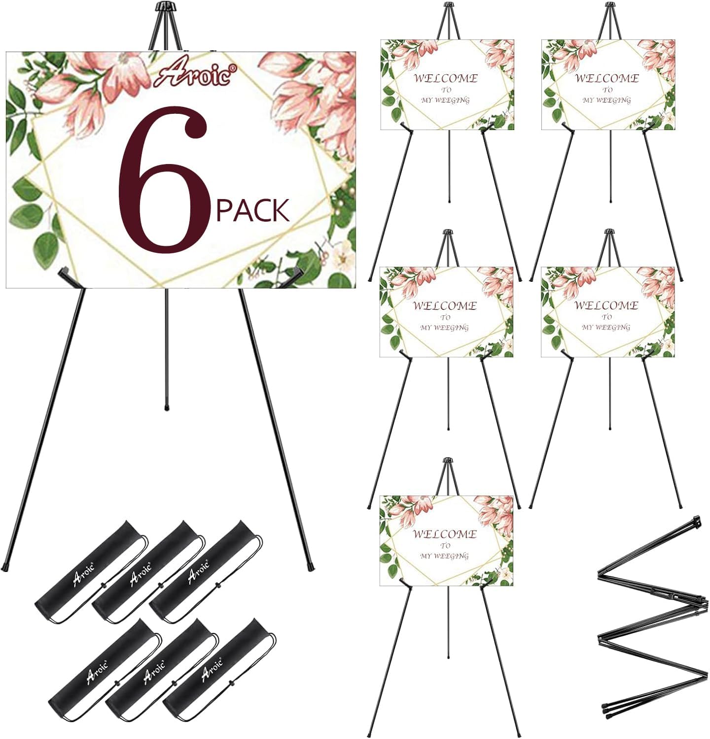 63 Inch Portable Foldable Metal Easel Stand for Display Events