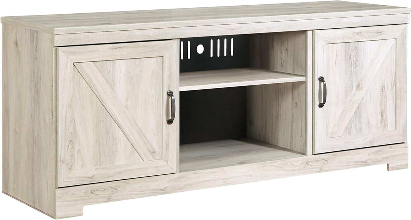 Farmhouse TV Stand with Fireplace Option - Stylish Whitewash Finish