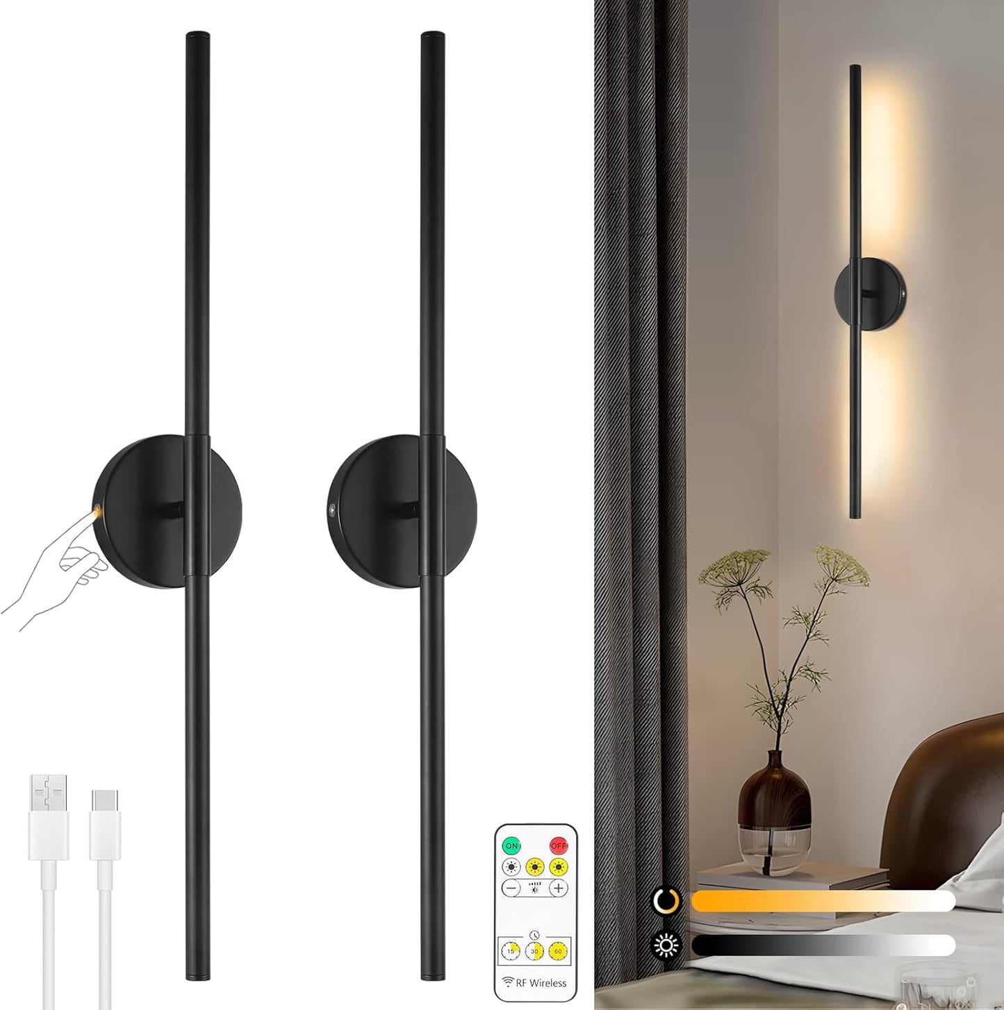 Wireless Battery Operated Wall Sconces by HOJOYRI 28ftin