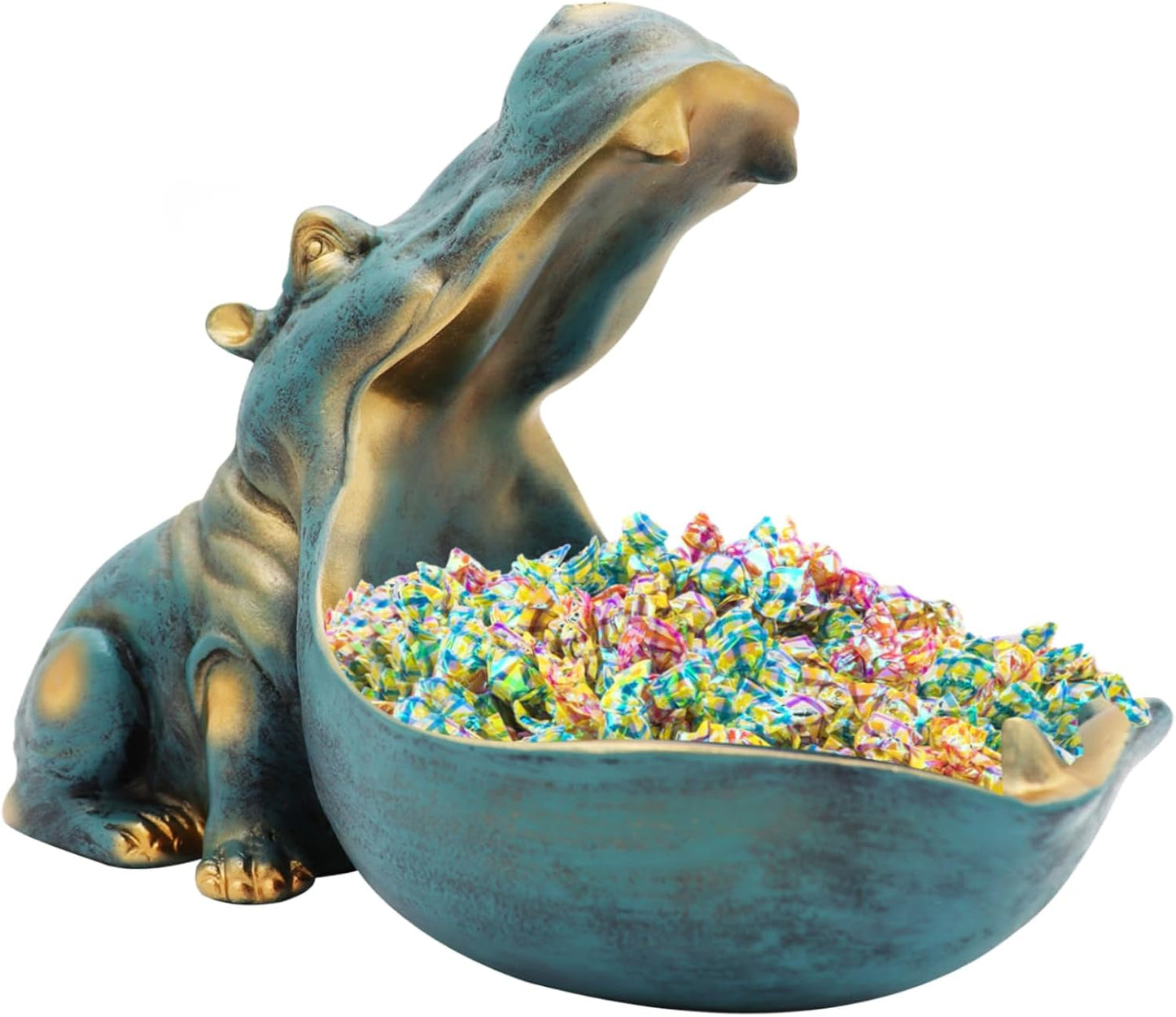 Large Hippo Statue Candy Jar for Home Decor and Storage