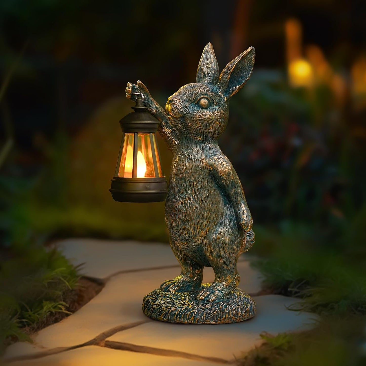 MININOVA Rabbit Garden Statues with Solar Lantern for Outdoors