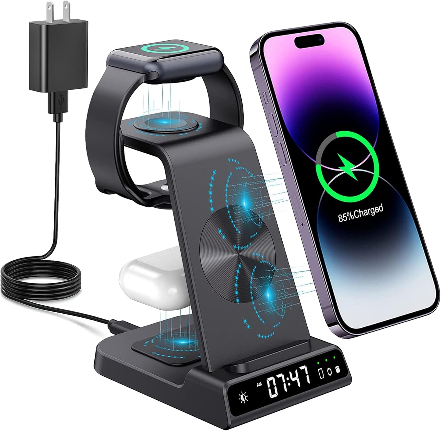 YiJYi 3-in-1 Wireless Charger with Clock