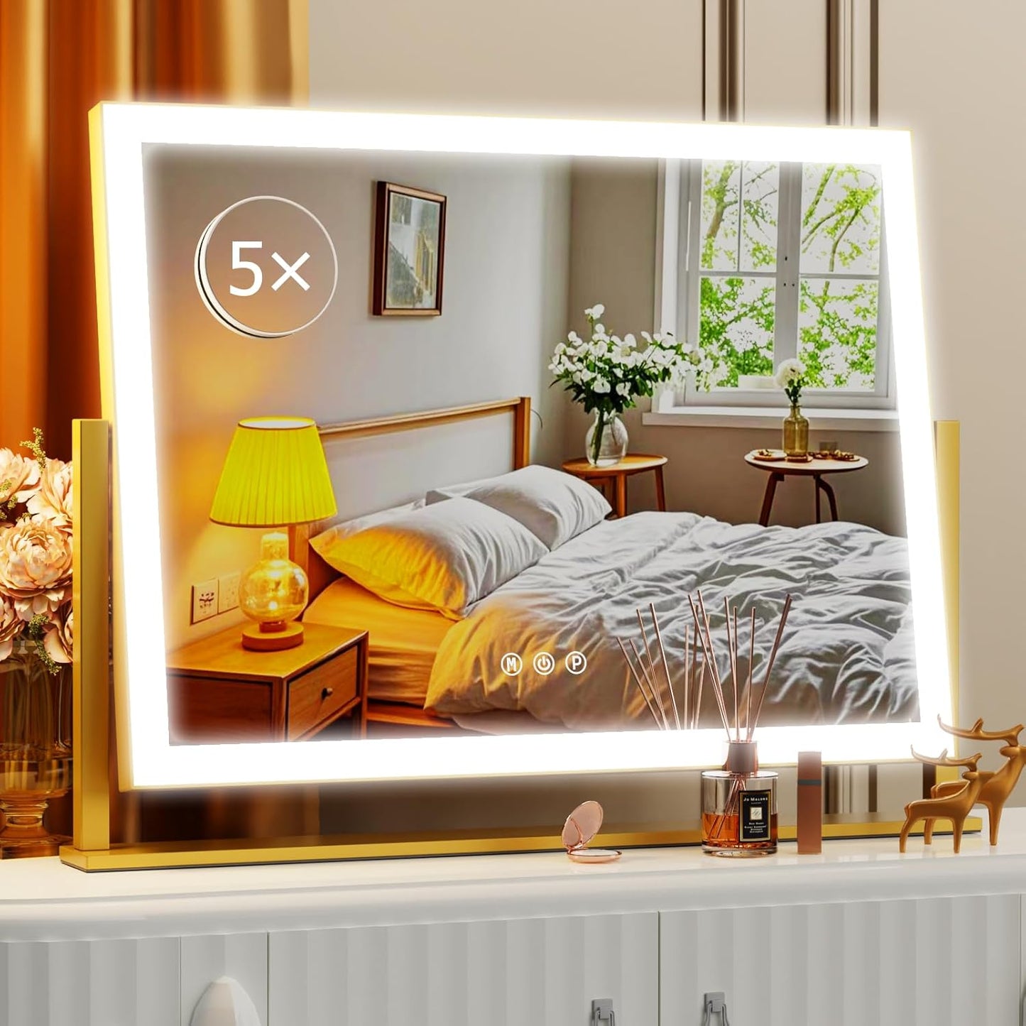 Lighted Makeup Mirror with 3 Color Modes and 5X Magnification