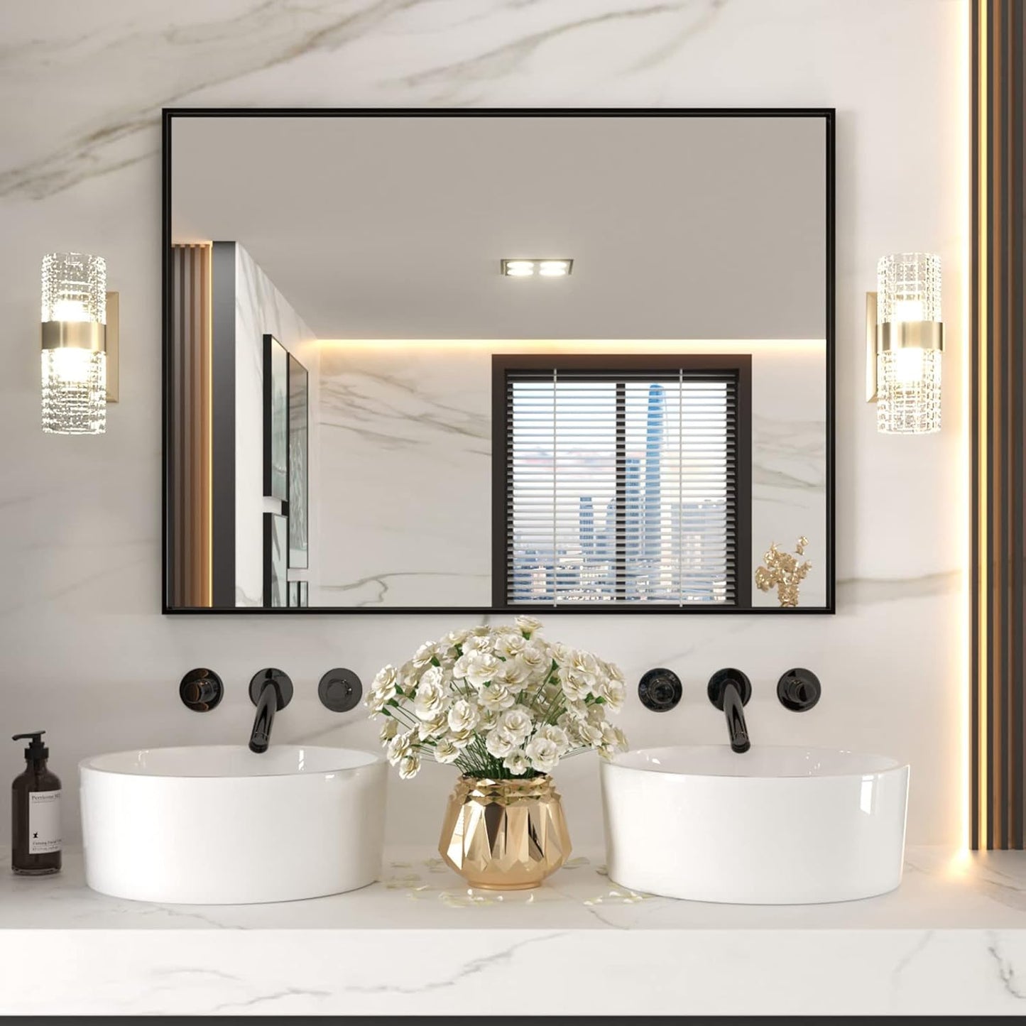 LOAAO 48X36 Black Rectangle Bathroom Mirror with Matte Frame