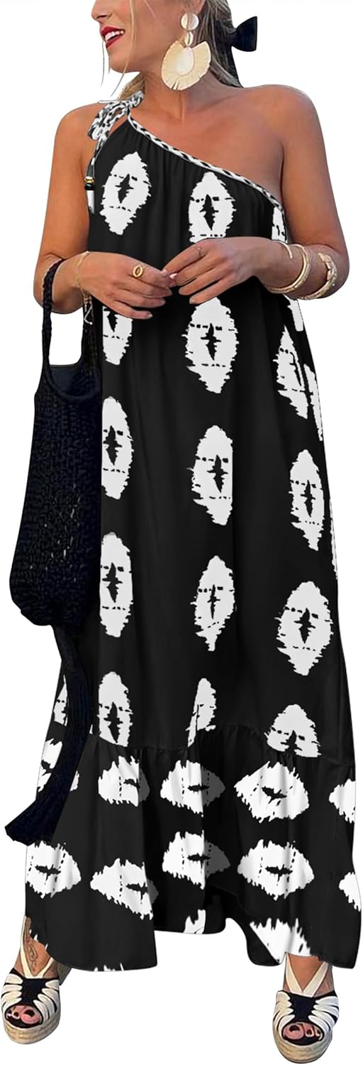 PRETTYGARDEN Women's Summer One Shoulder Maxi Dress for Beach