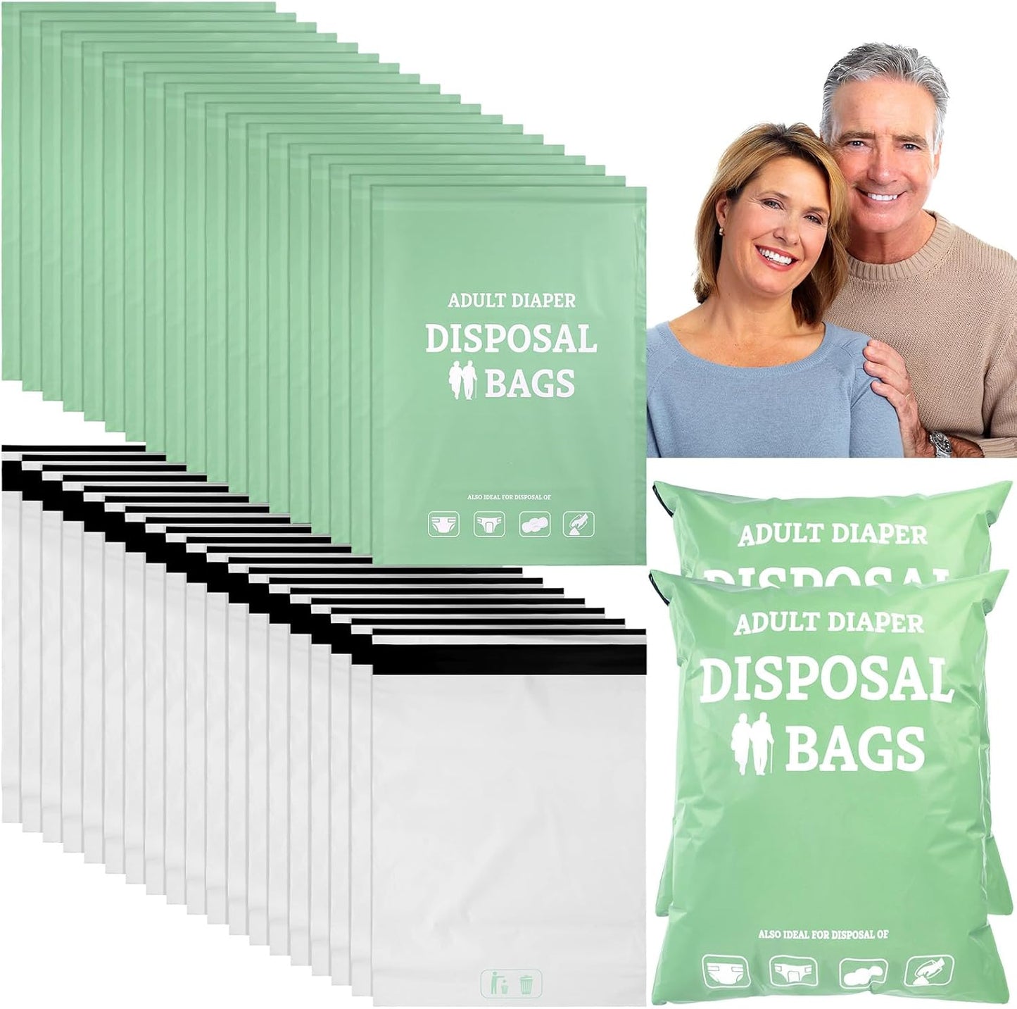 PerKoop 100 Extra Thick Adult Diaper Disposal Bags - Leak Prevention!