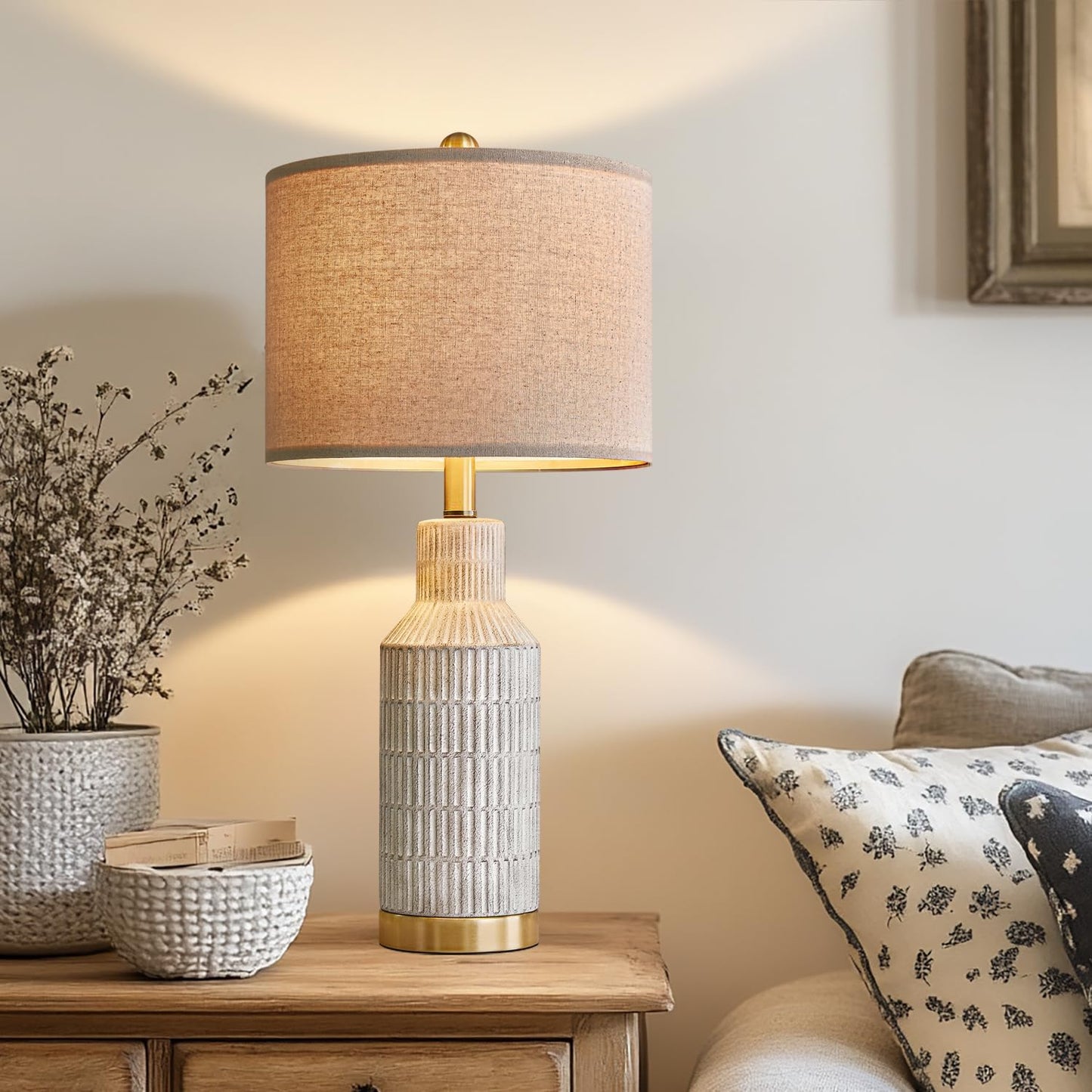 25 Inch Modern Ceramic Table Lamp for Living Room and Bedroom