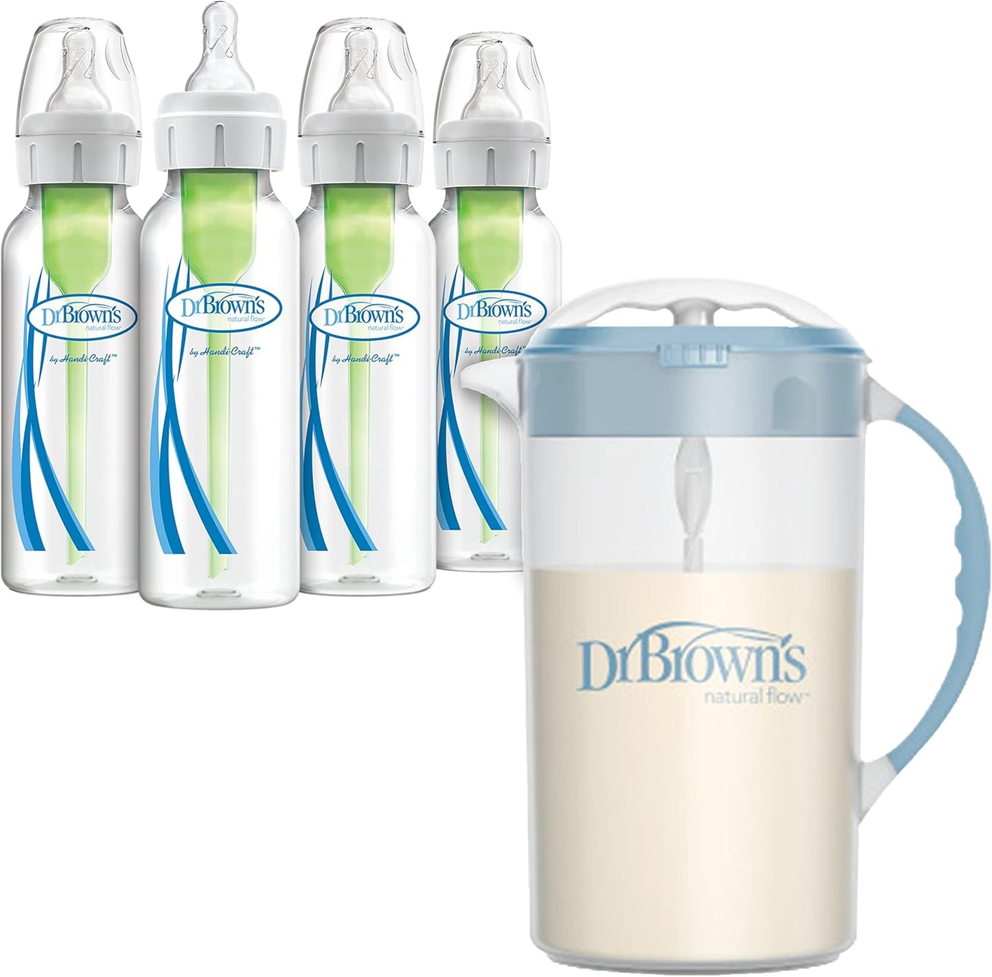 Dr. Brown's Baby Formula Mixing Pitcher and Anti-Colic Bottles
