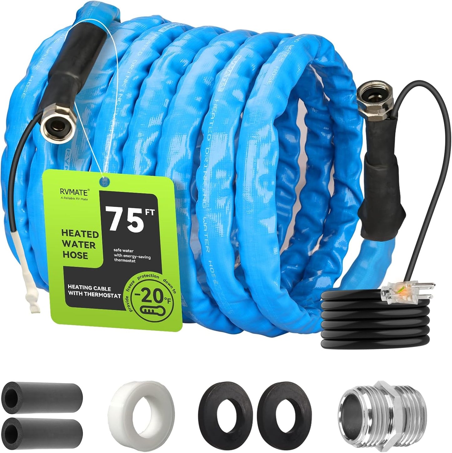 RVMATE Heated Water Hose for RV 75FT -20F Antifreeze Protection
