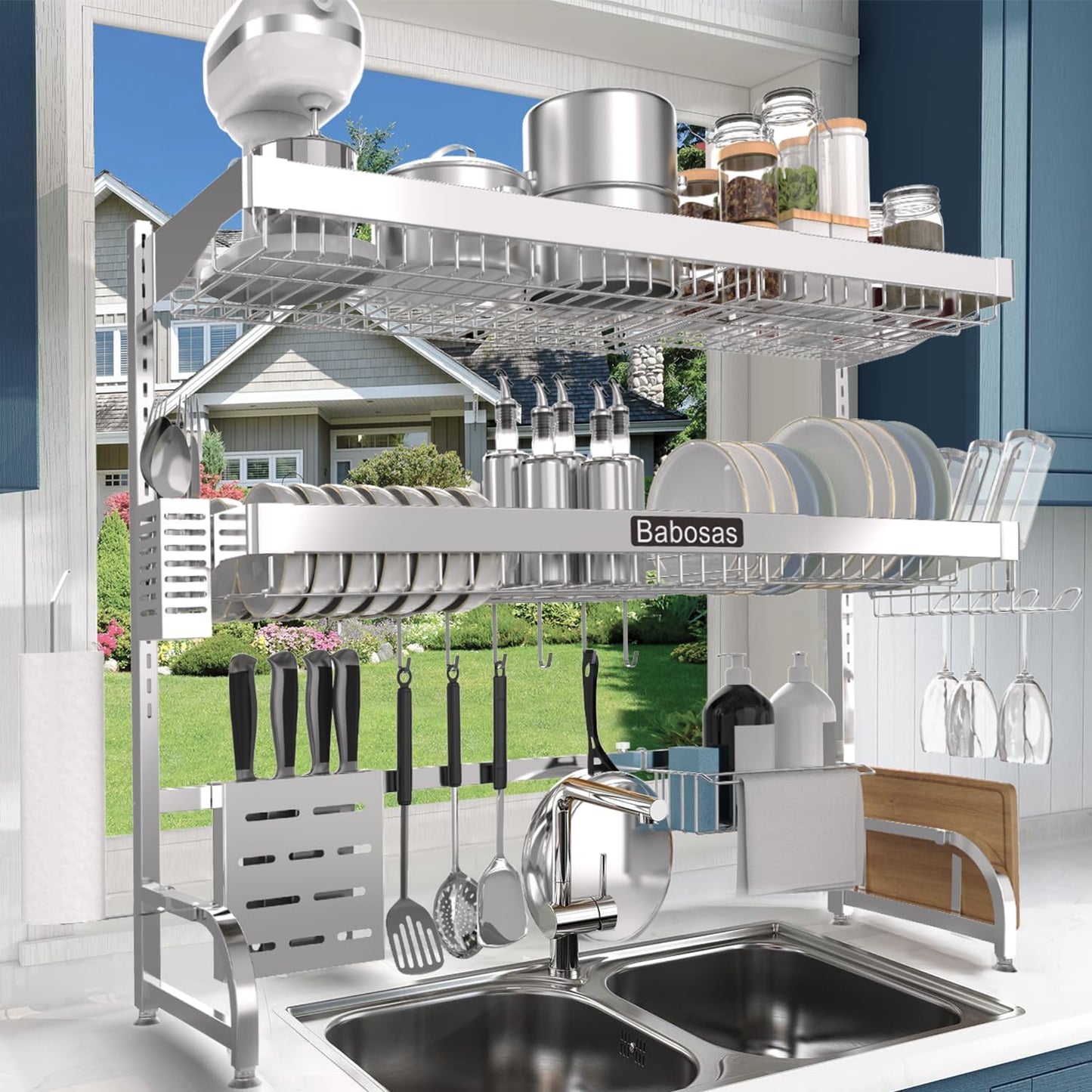 Over The Sink Dish Drying Rack - Adjustable Stainless Steel Design