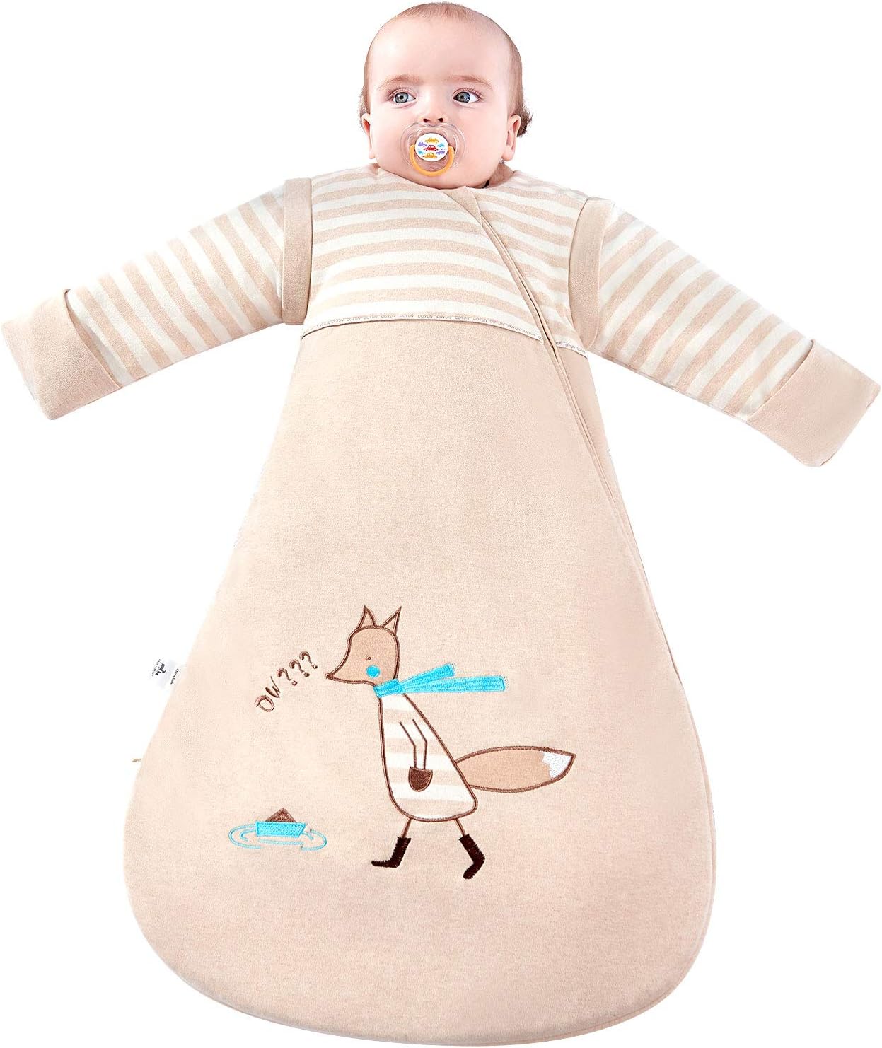 Baby Organic Sleeping Bag with Detachable Sleeves for Comfort