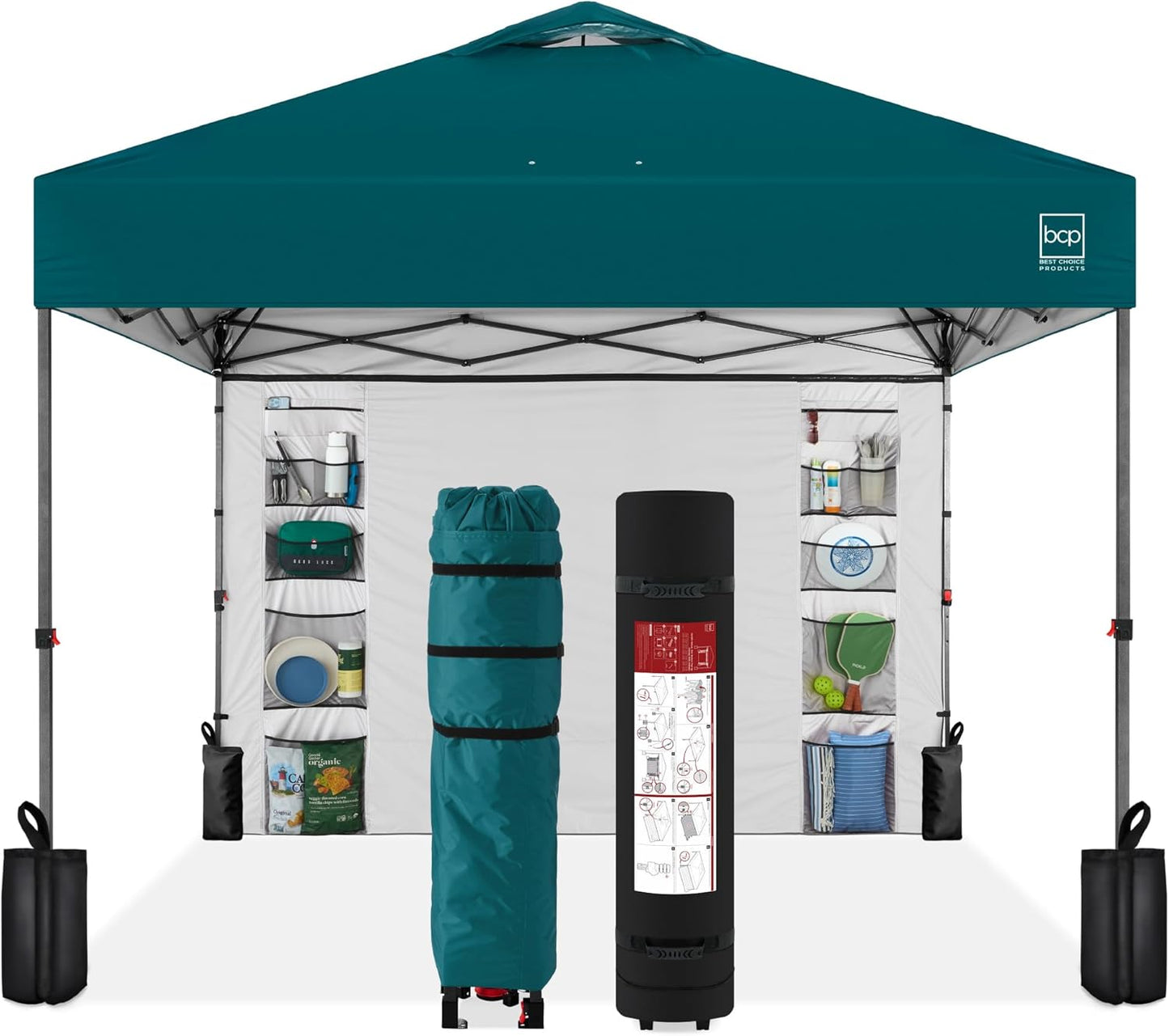 10x10ft Easy Pop Up Canopy with Side Wall and Weight Bags