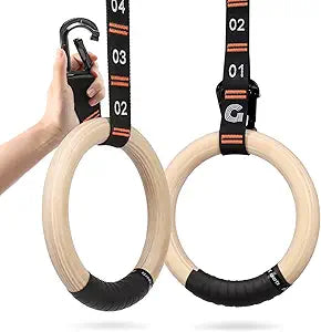 Gonex Wooden Gymnastic Rings with Adjustable Straps for Training