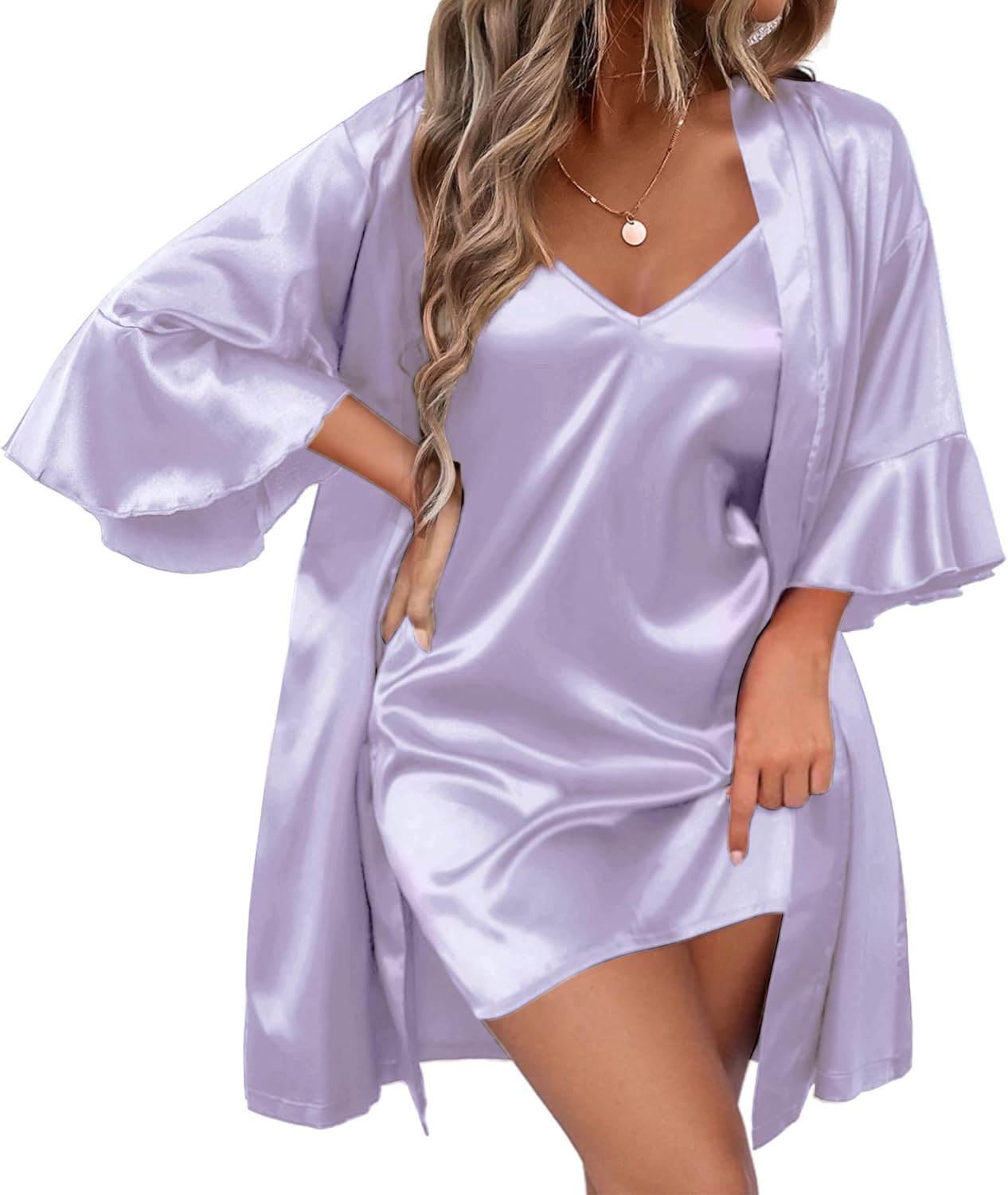 Ekouaer Women's Silk Robe Set for Bridal Parties and More