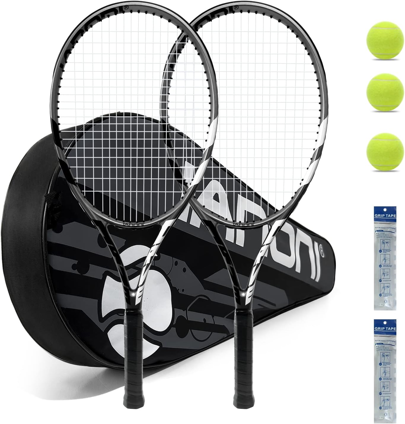 Tennis Rackets for Adults - Pre-Strung 27 Inch Set with Balls