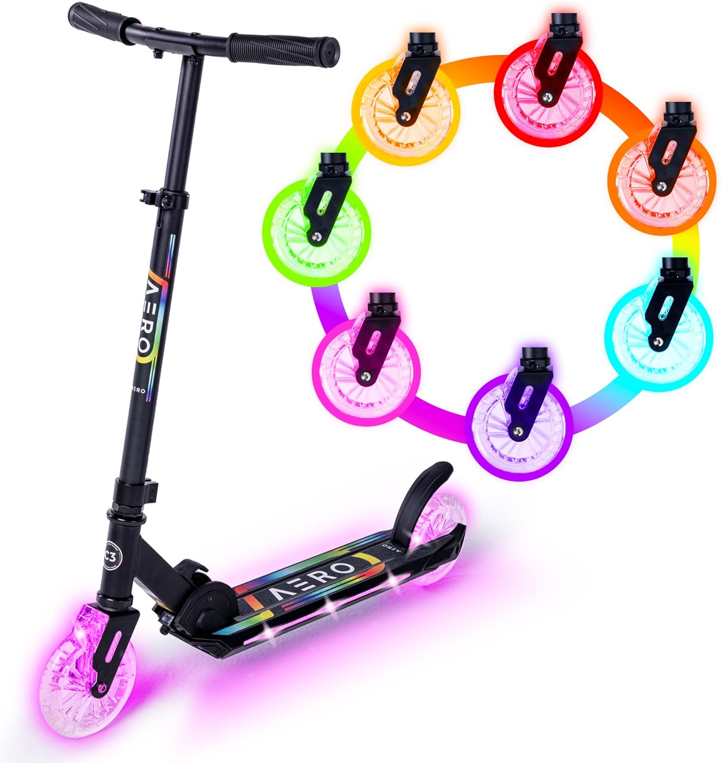 Aero Scooter for Kids 5-12 with Dynamic Lights & Hand Brake