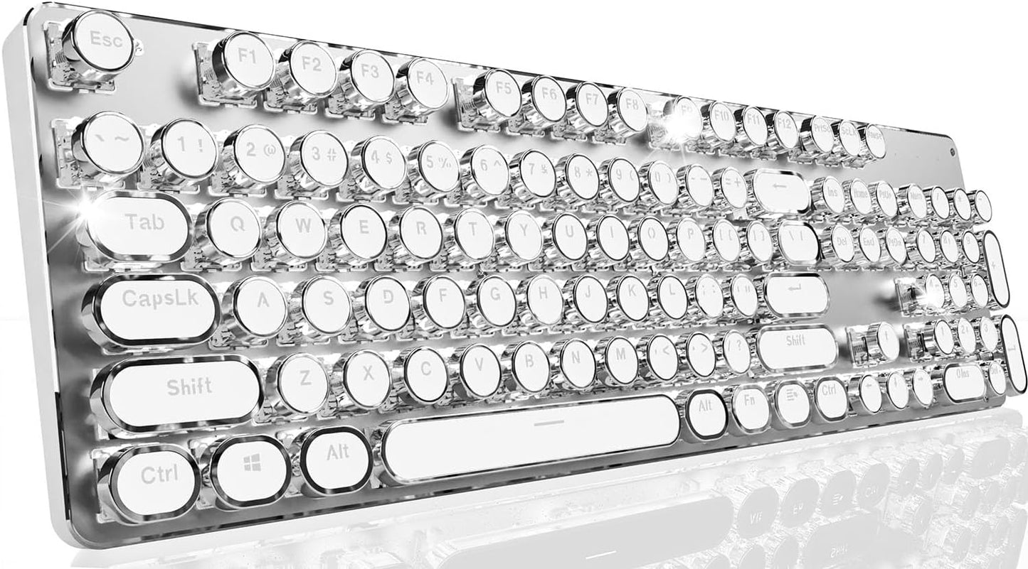 EWEADN TK950 Wireless Mechanical Typewriter Keyboard: Blue Switch, White Backlit