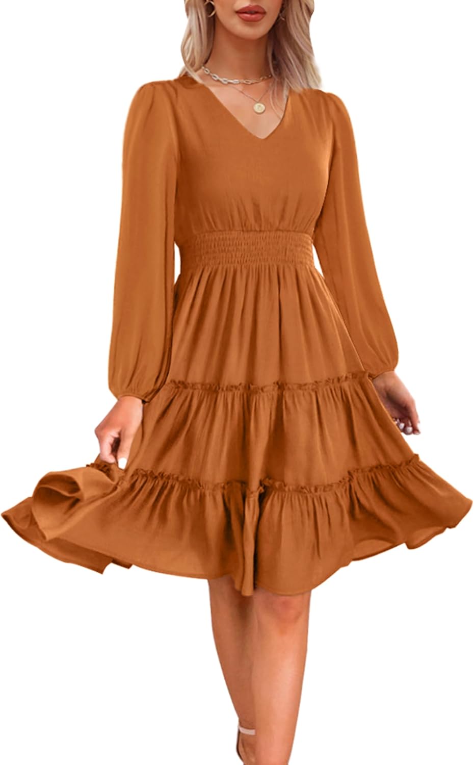 Zattcas Women 2025 Spring Summer Dress V Neck Smocked Waist
