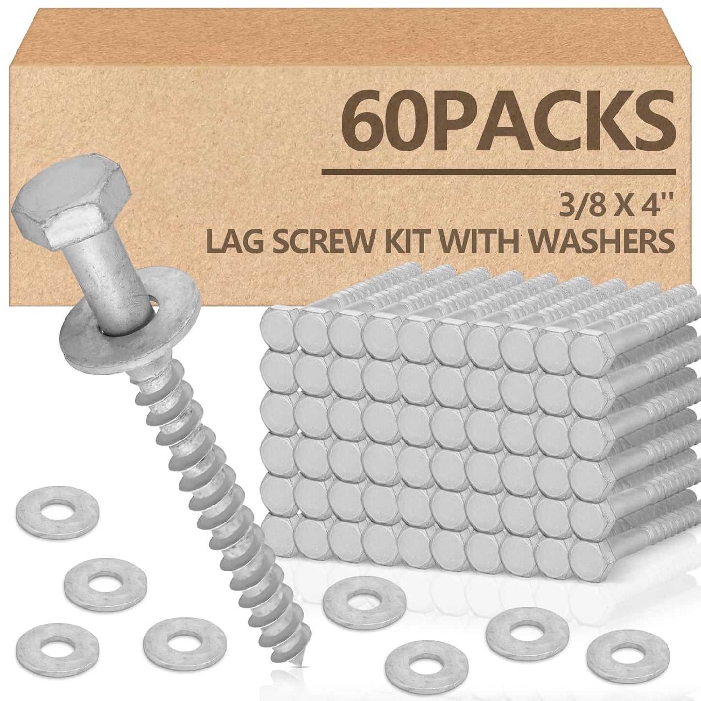 Tandefio 60 Pack Lag Screw Kit for Heavy Duty Wood Projects