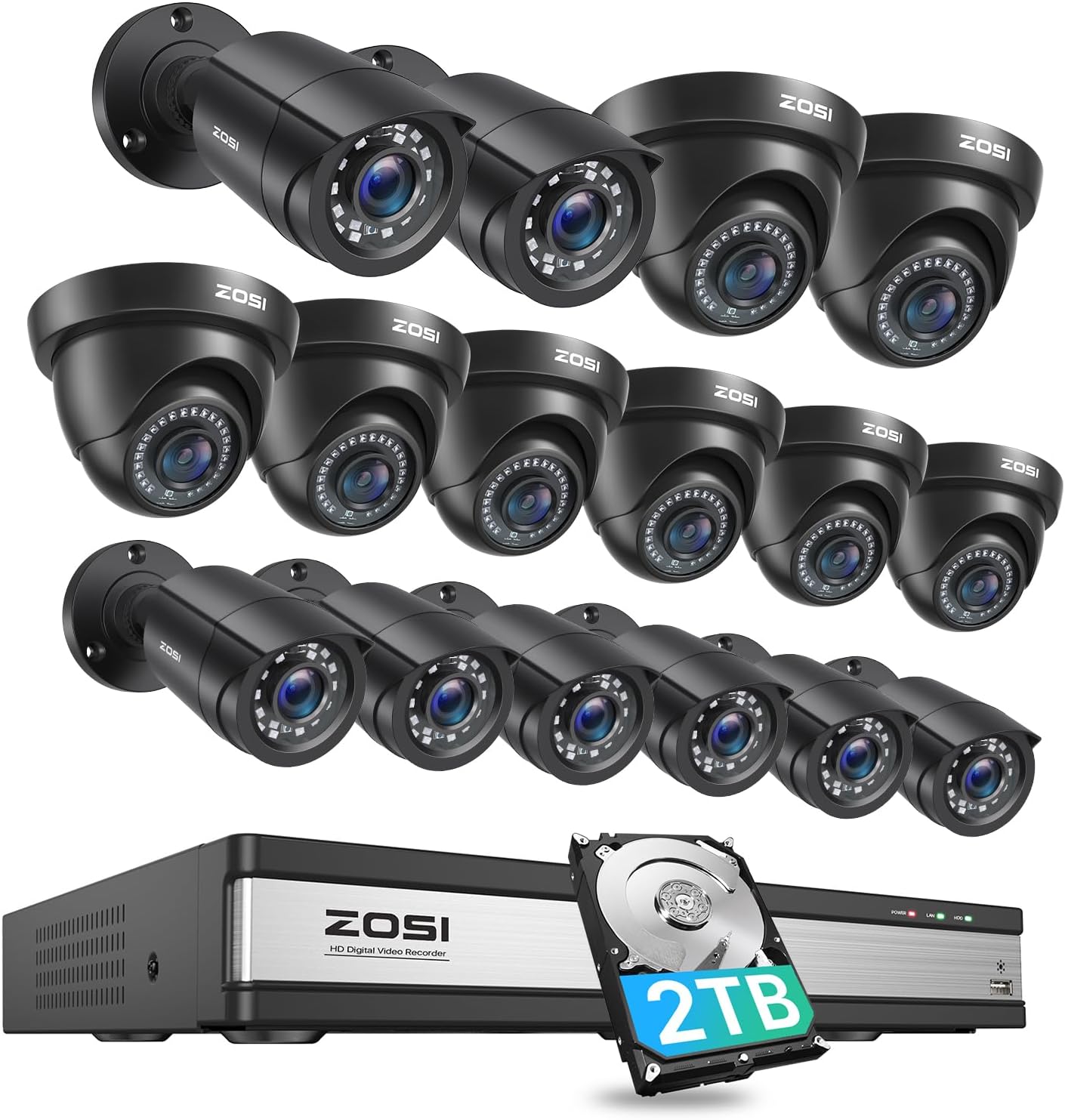 ZOSI 1080p 16 Channel Security Camera System with AI Detection