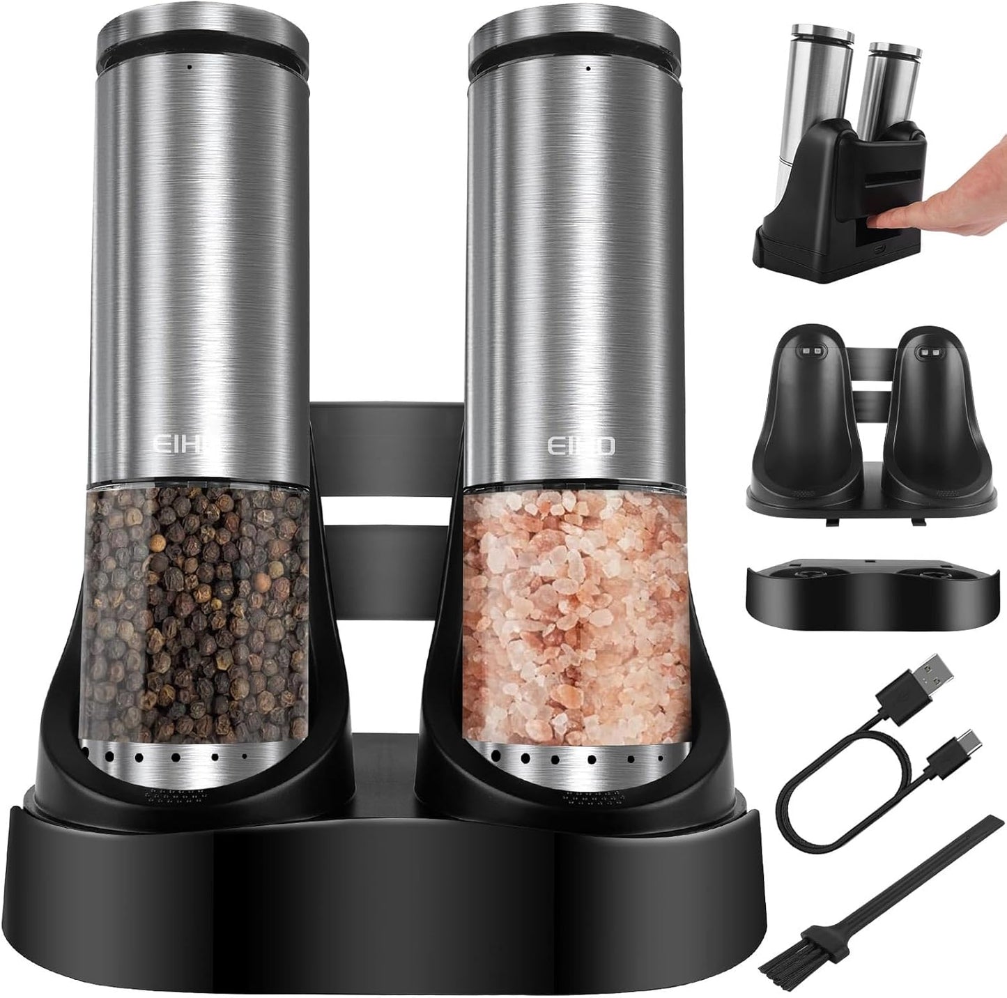 Electric Salt and Pepper Grinder Set with Adjustable Coarseness
