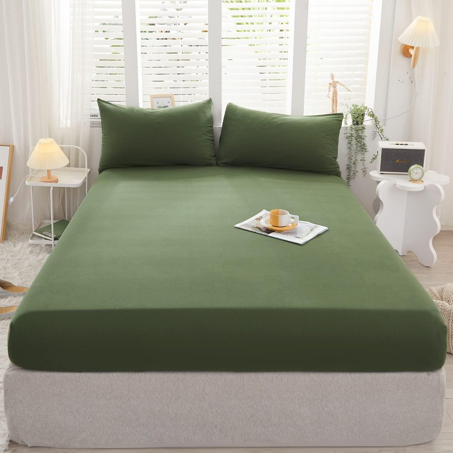 Jersey Knit Cotton Sheet Set with Extra Deep Pocket for Comfort