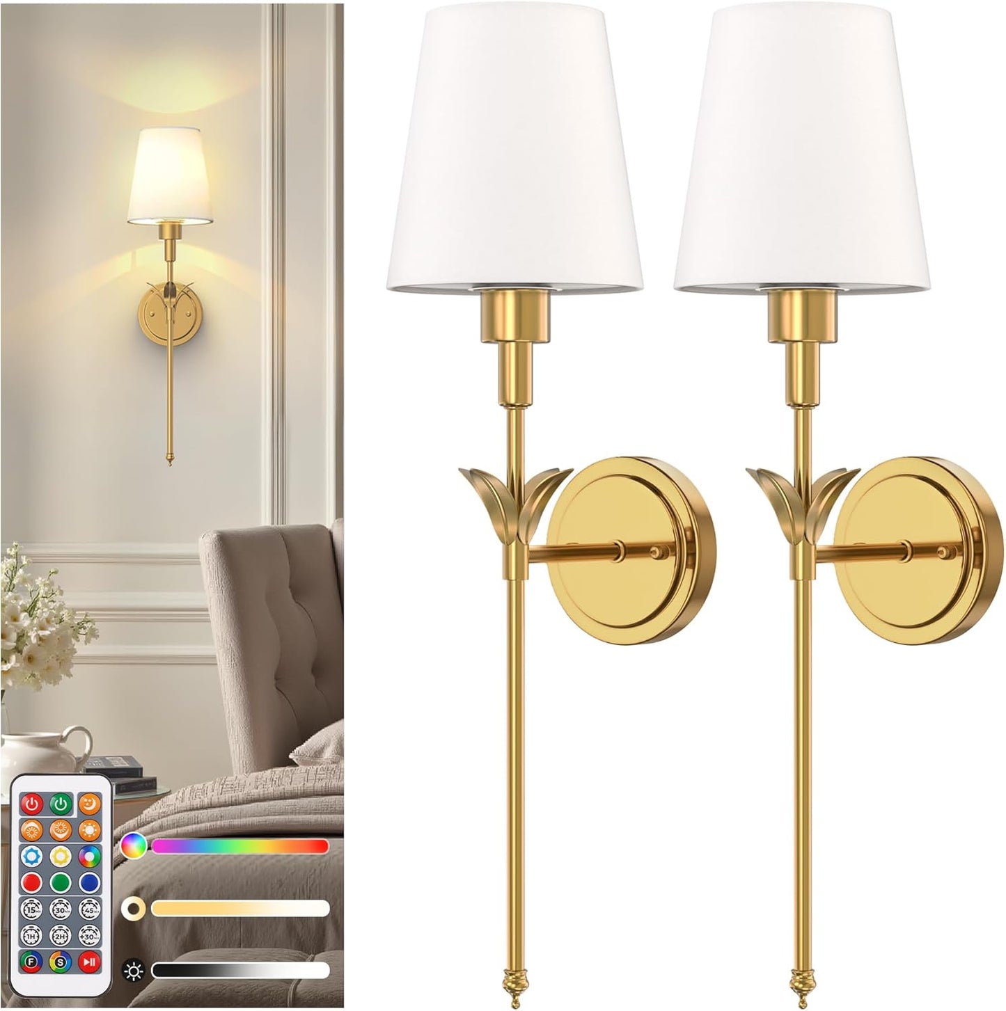 Battery Operated Wall Sconce Set of 2 for Modern Decor