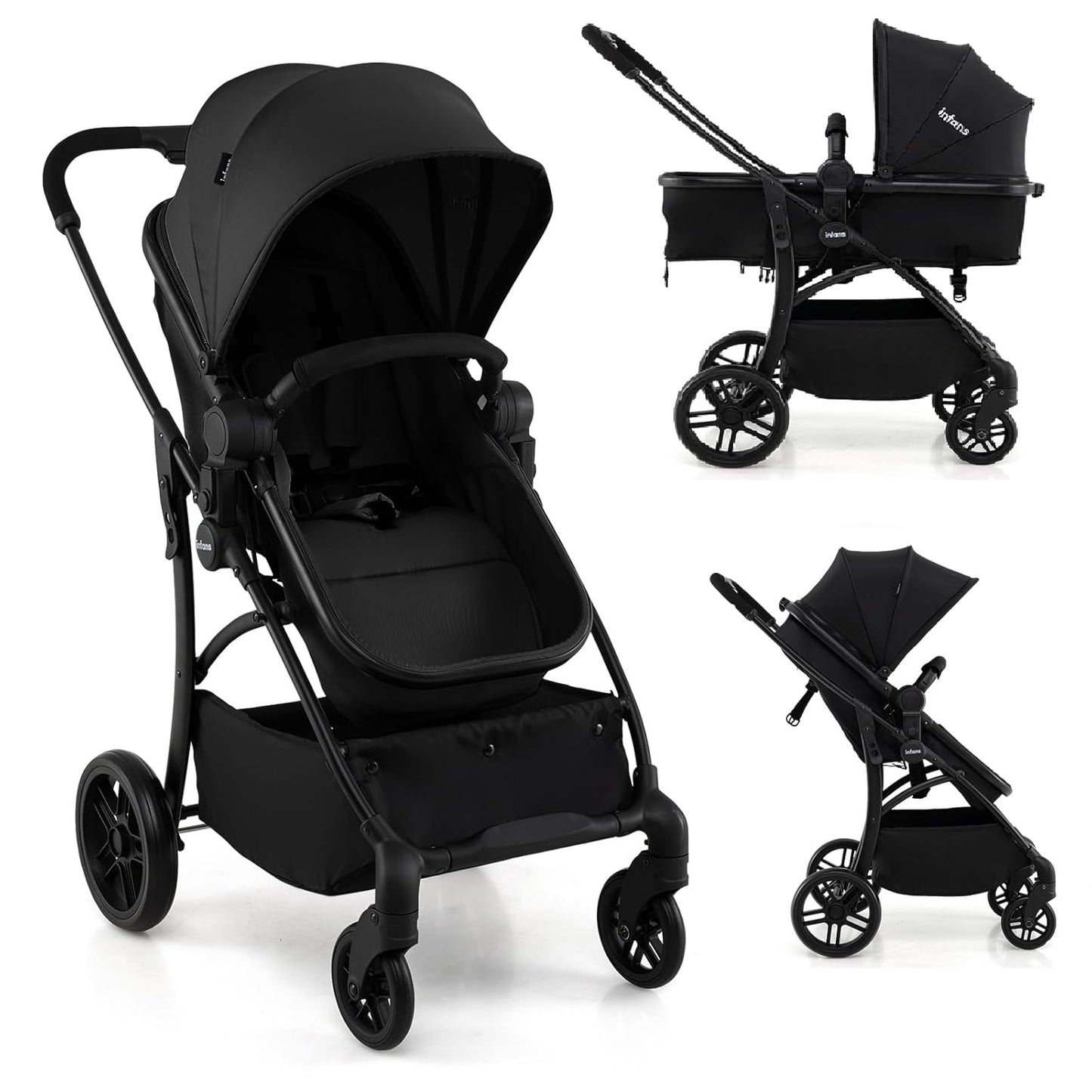INFANS 2 in 1 Baby Stroller with Bassinet and Reversible Seat