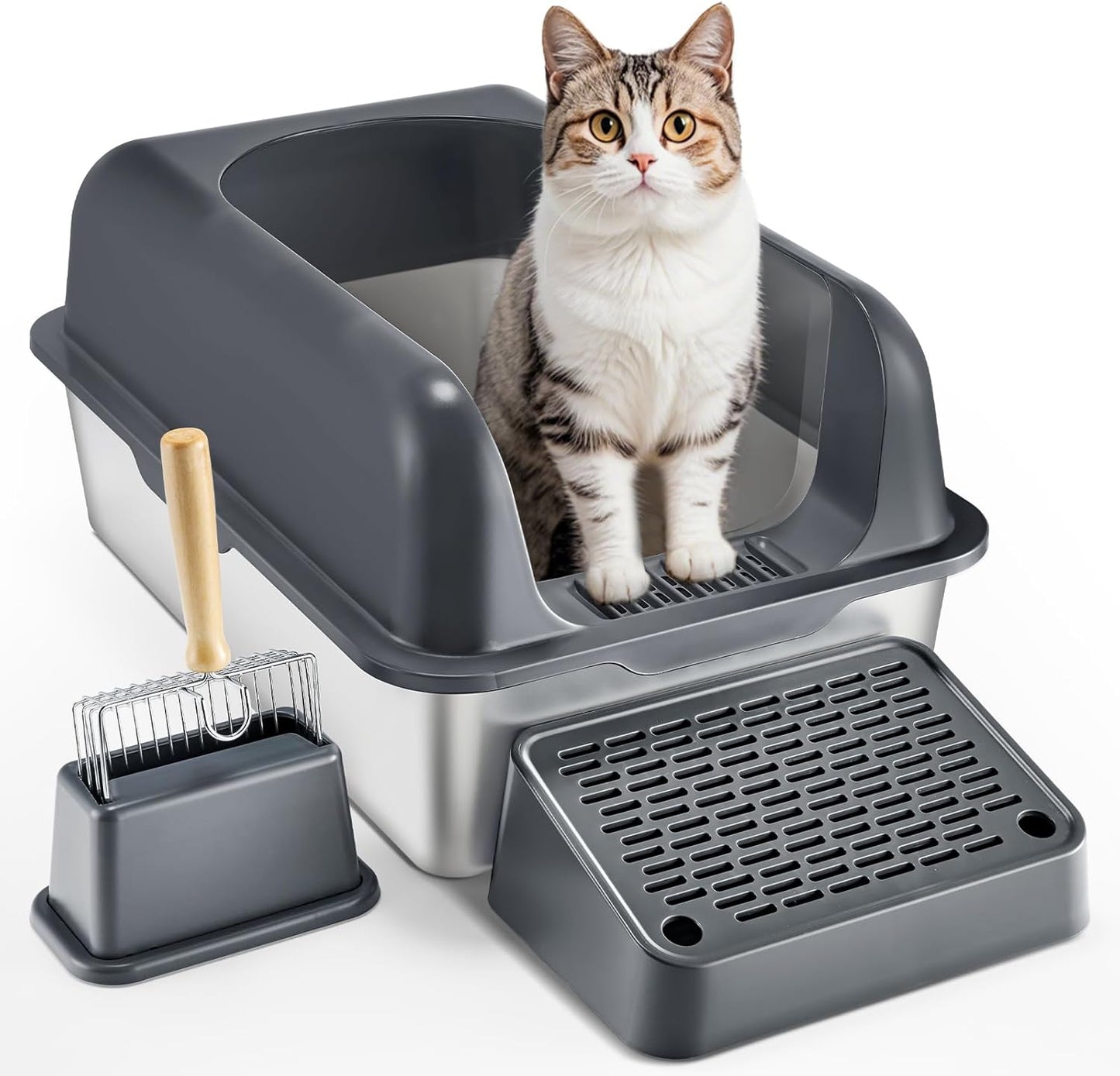 VEVOR Stainless Steel Cat Litter Box with Lid for Big Cats