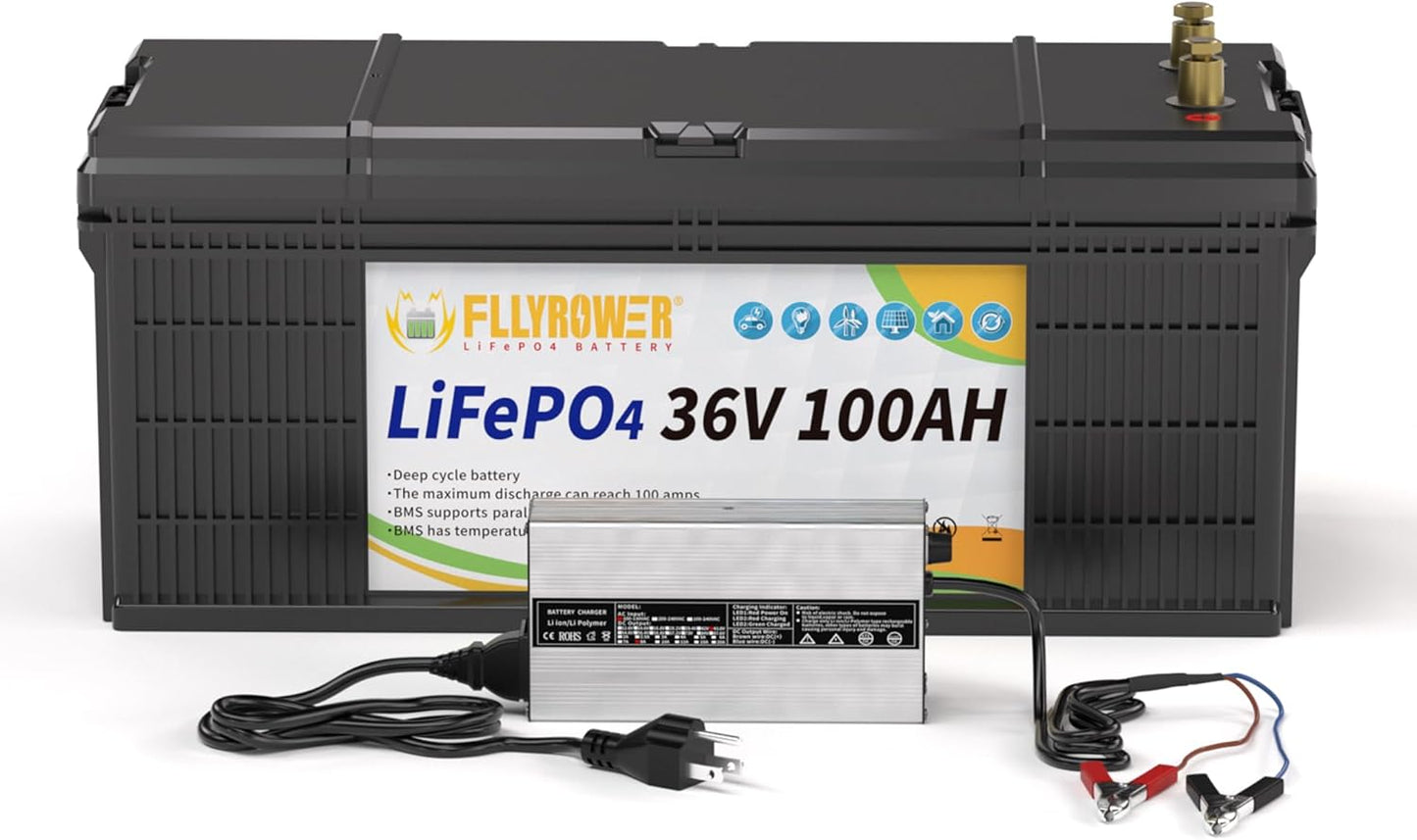 36V 100AH Lithium Battery with Smart BMS for RV and Solar Use
