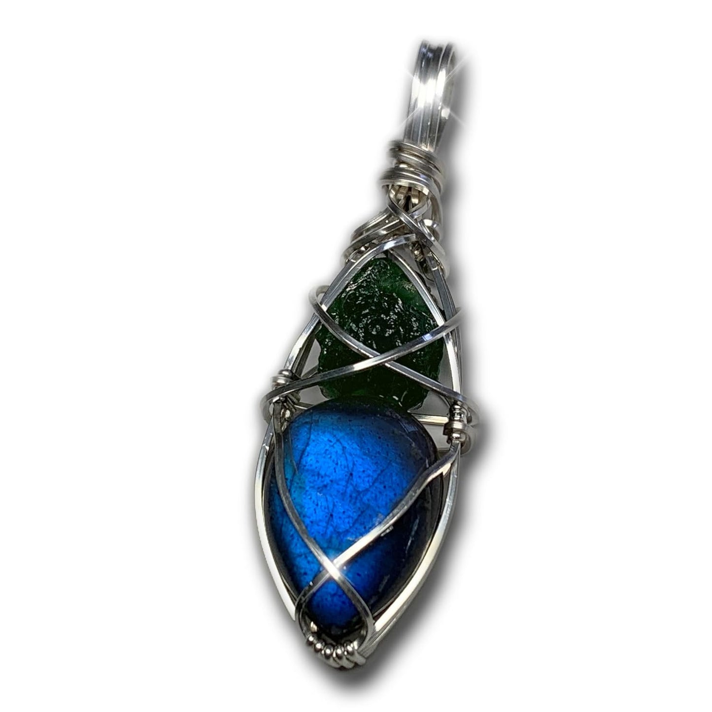 Genuine Moldavite Labradorite Pendant Necklace for Healing