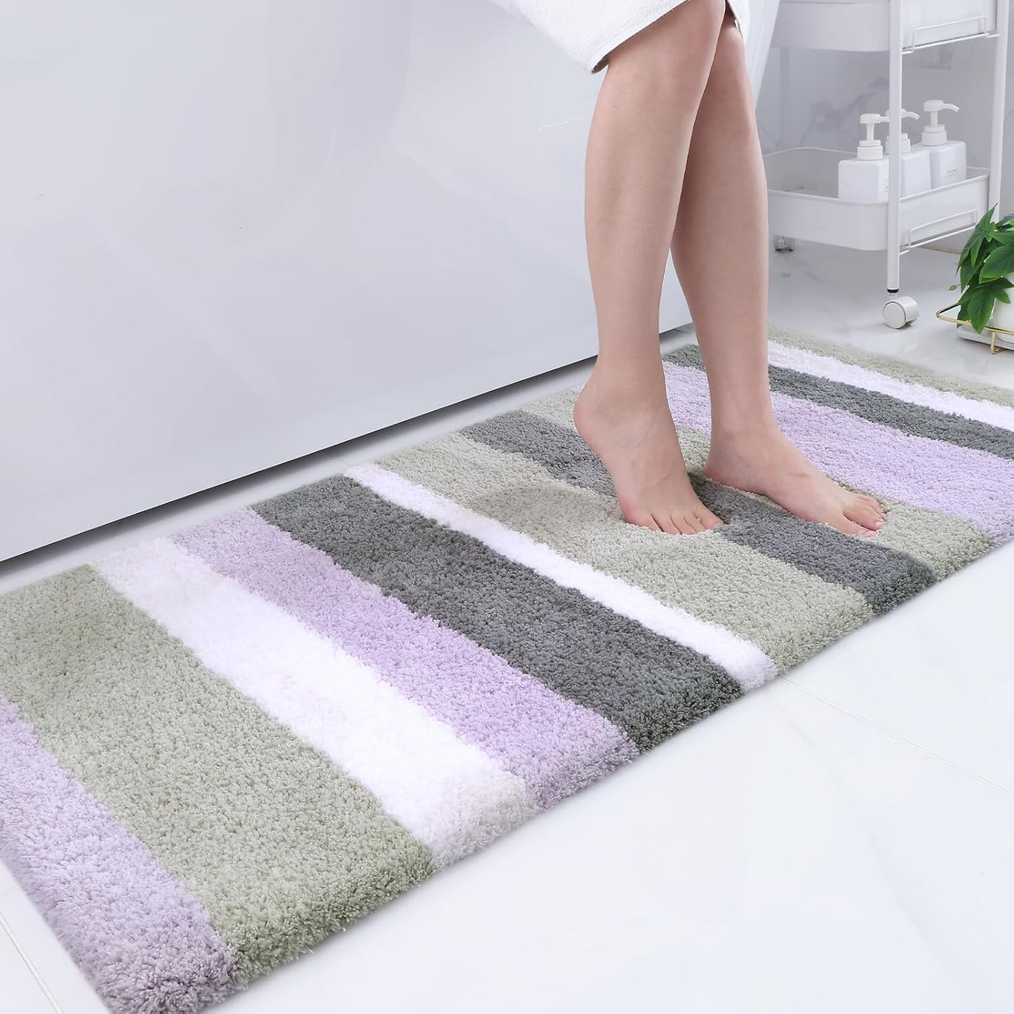 Buganda Microfiber Striped Bathroom Rugs for Comfort and Style