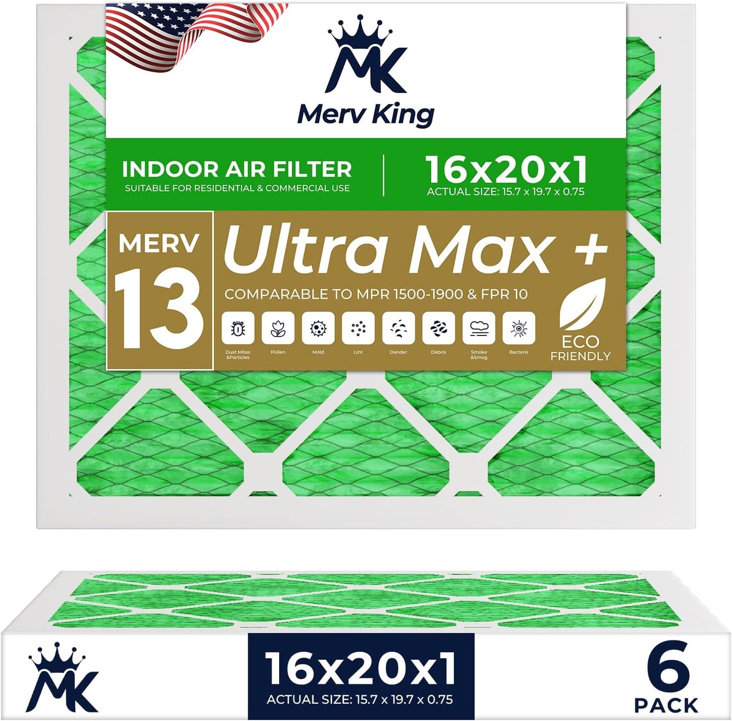 MervKing 16x20x1 Air Filter - MERV 13 for Clean Indoor Air