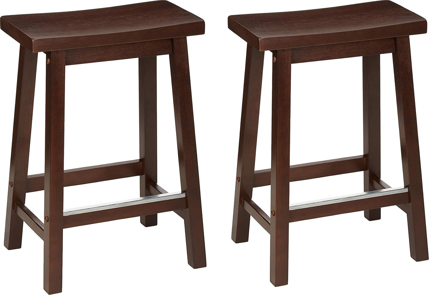 Solid Wood Saddle-Seat Kitchen Counter Barstool Set of 2