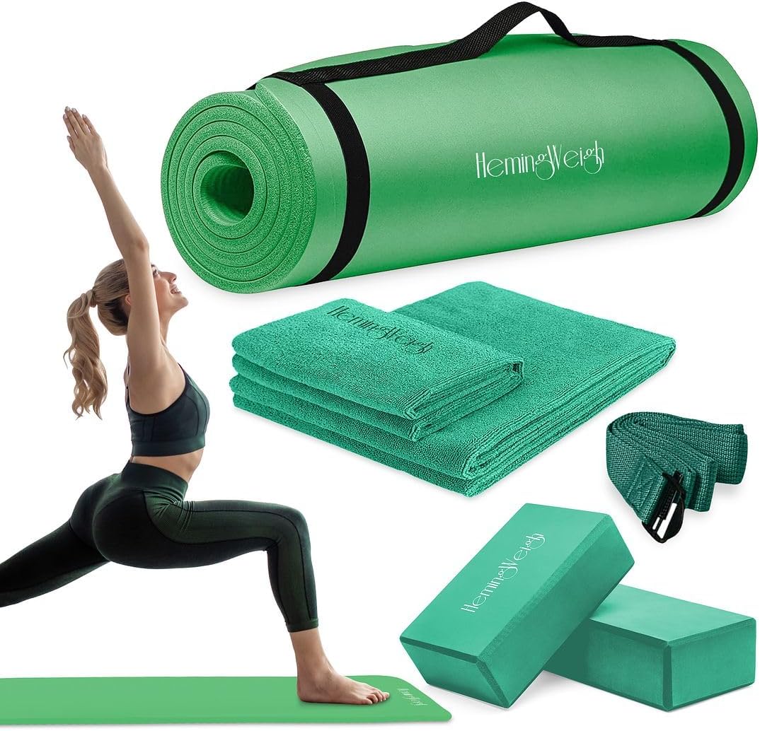 Thick Yoga Mat Set for Beginners with Foam Blocks and Strap