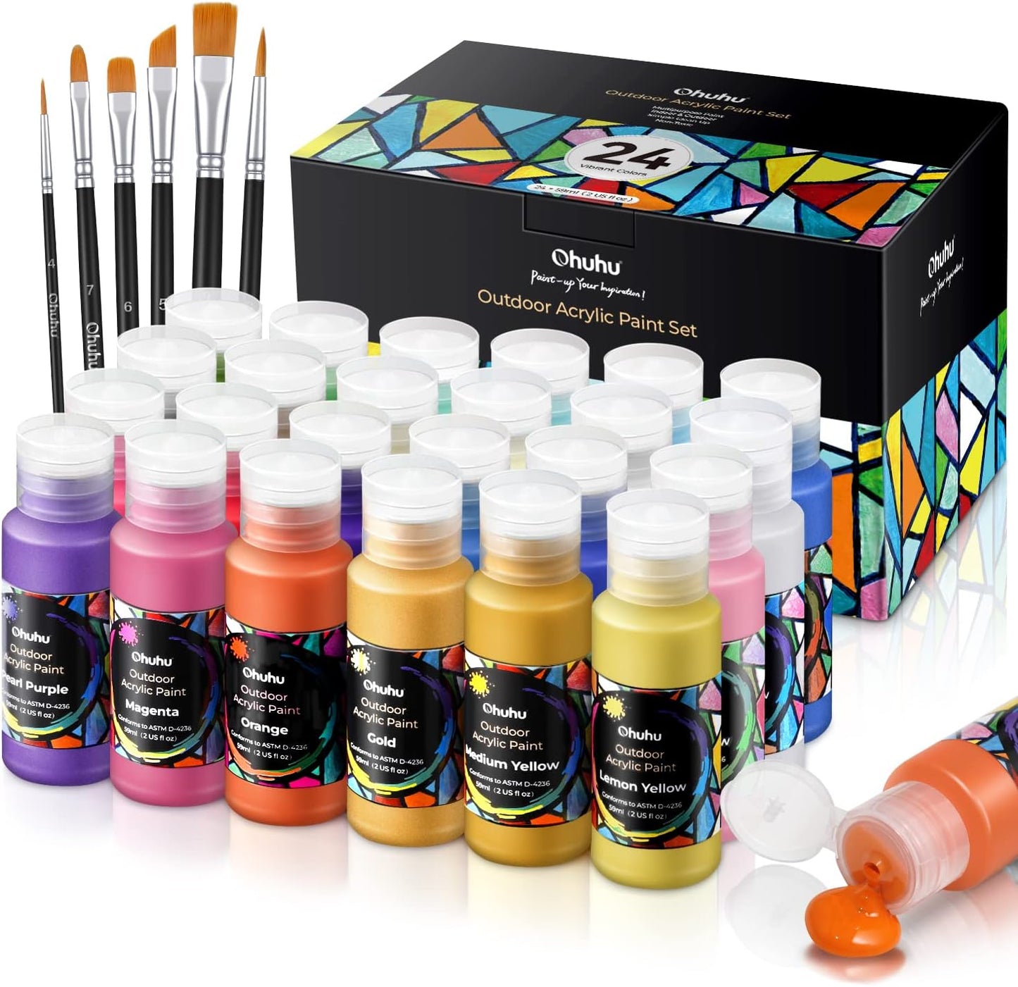 Ohuhu Outdoor Acrylic Paint Set for Metal - 24 Colors