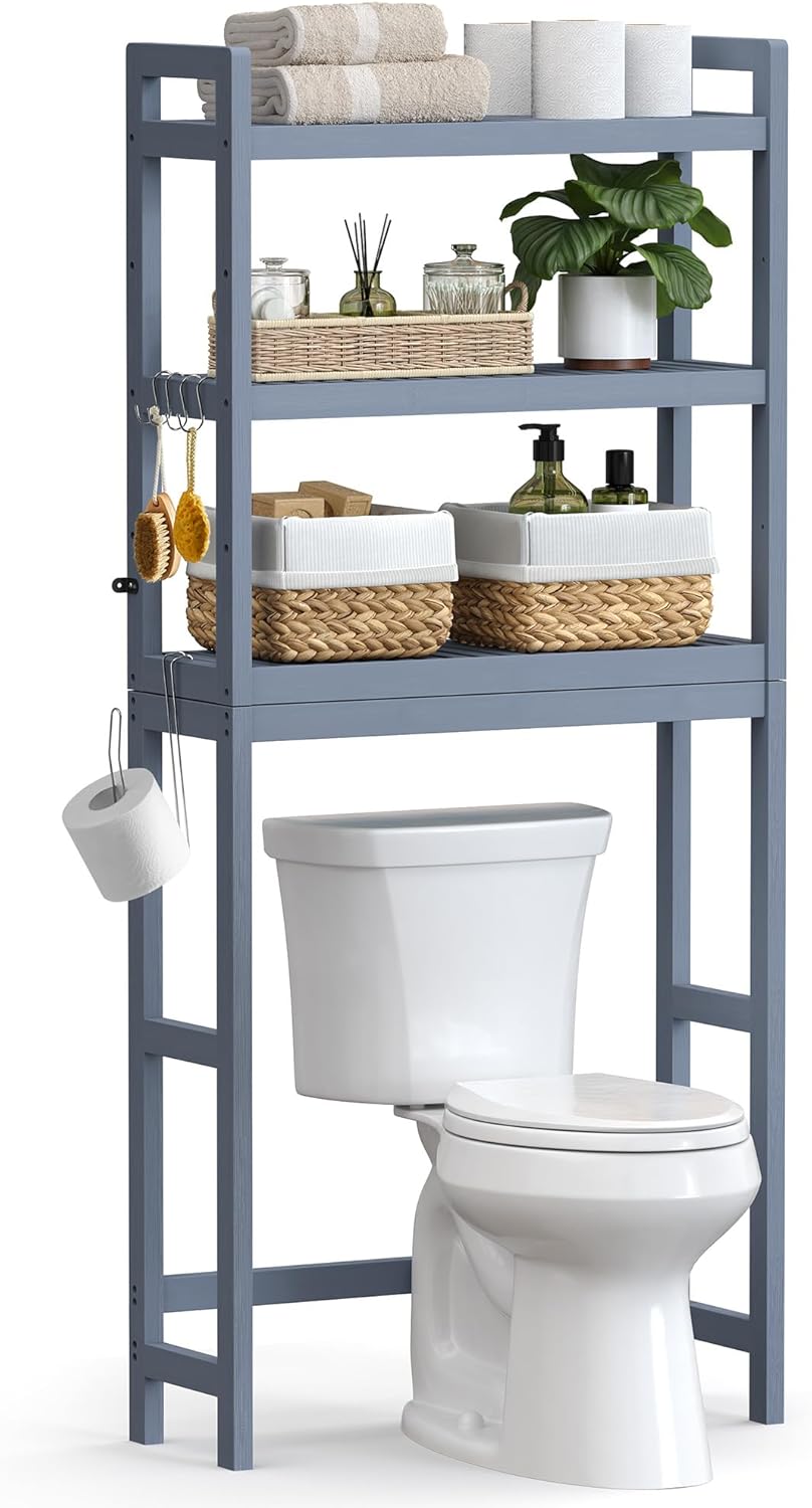 Over The Toilet Storage Organizer with Adjustable Shelf for Bathrooms