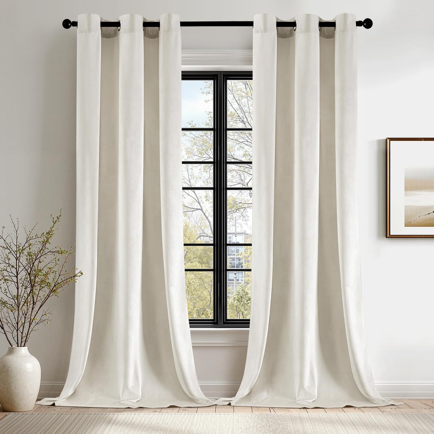 Ivory White Velvet Curtains for Bedroom and Living Room Decor