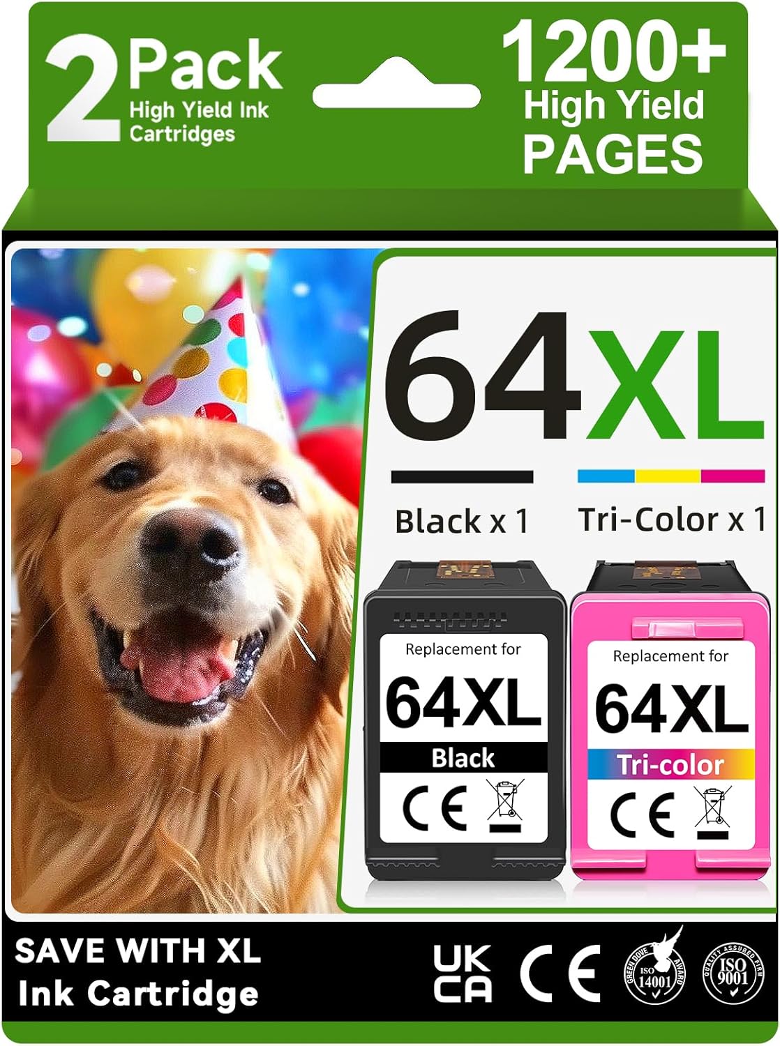 64XL Ink Cartridges Combo Pack for HP Printers - High Yield