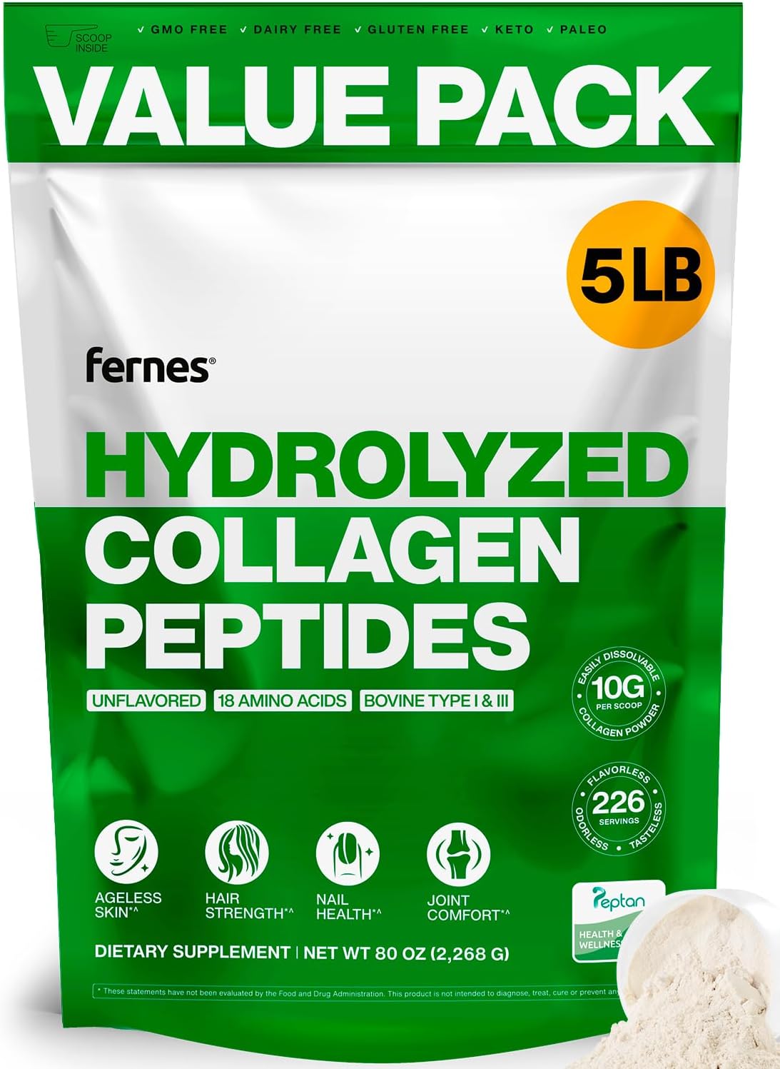 Collagen Powder for Joint Hair Skin Nail Support - 5LB
