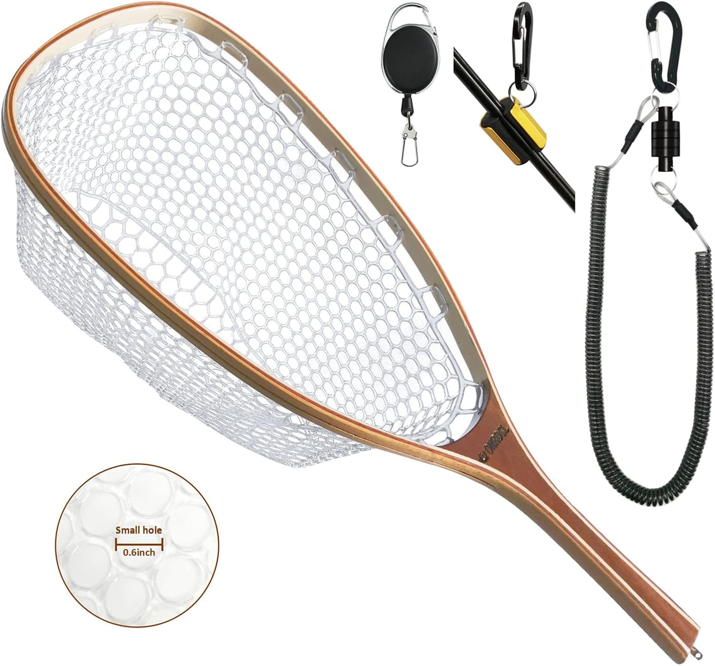 Wooden Frame Trout Landing Net with Magnetic Release - ONROCL