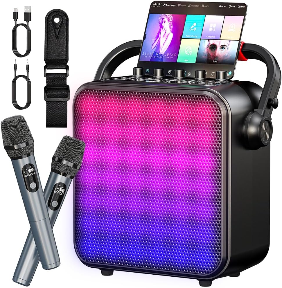 Gesnada Karaoke Machine: Dual Mic, Colorful Lights