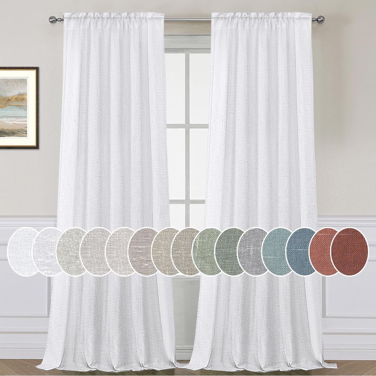 96 Semi Sheer Linen Curtains - H.VERSAILTEX - Neutral Boho Chic