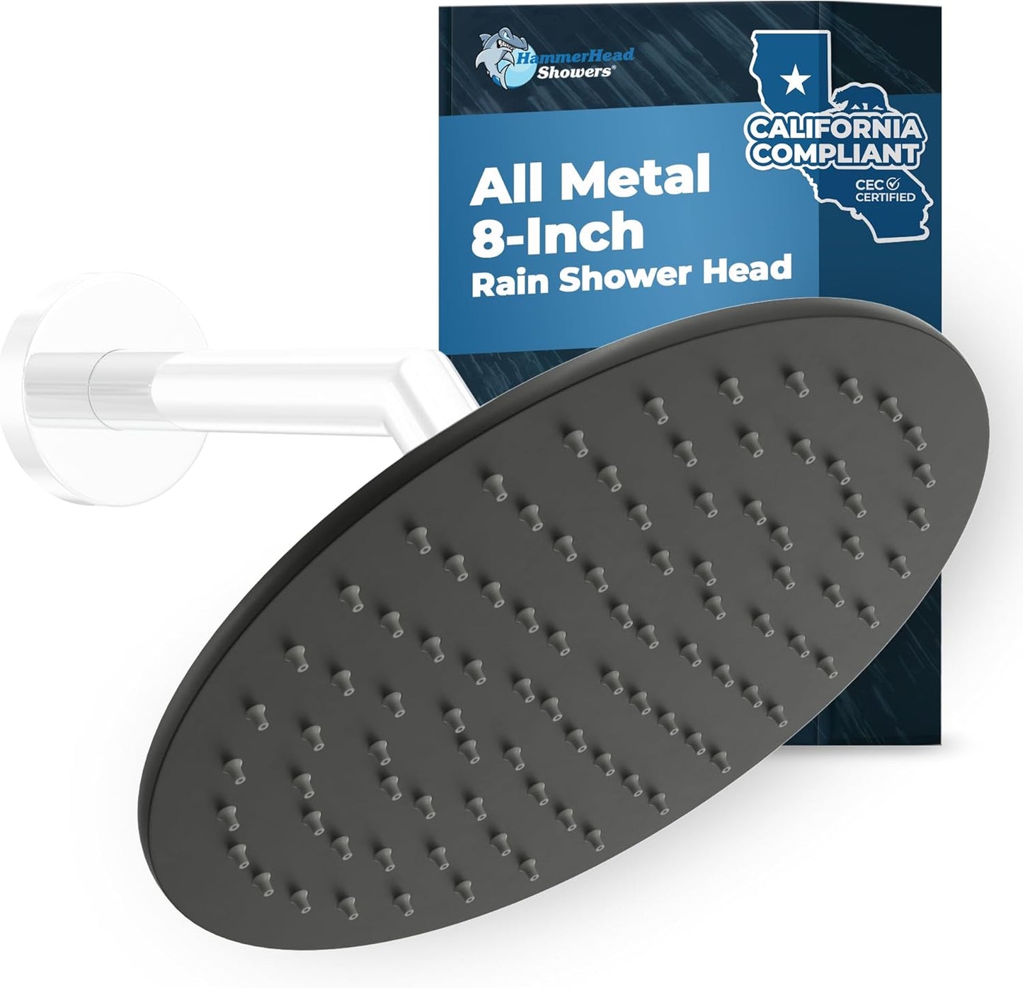 HammerHead Showers 8 Inch Rainfall Shower Head in Matte Black