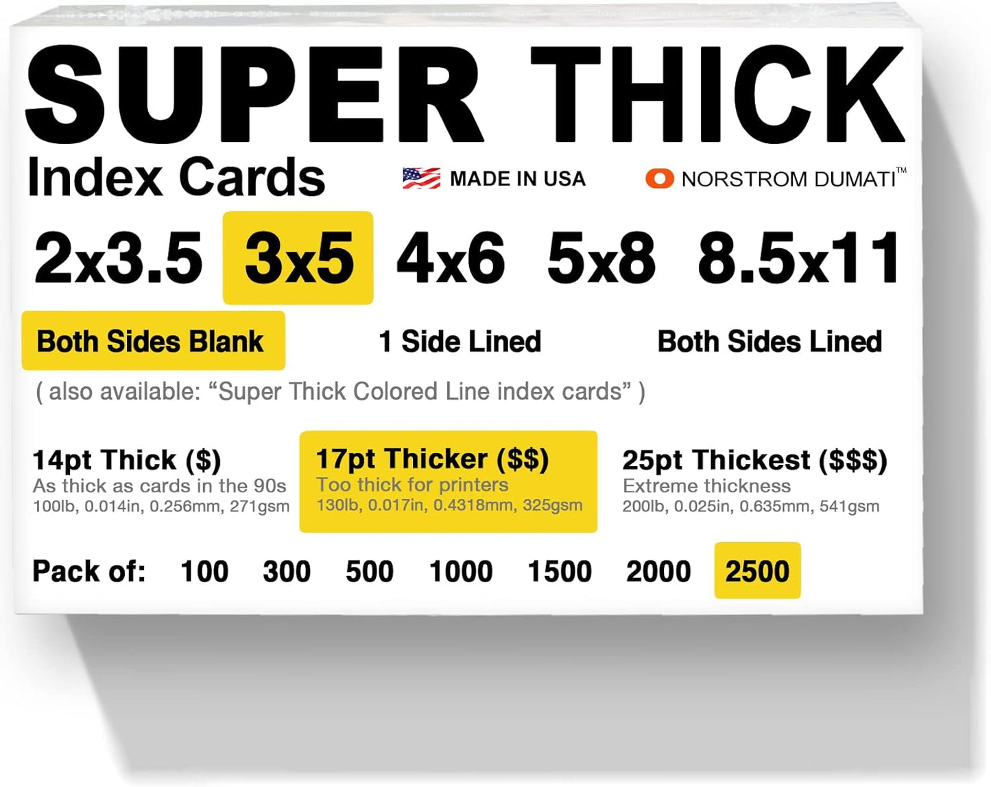 2,500 SUPER THICK 3x5 Index Cards for All Your Needs