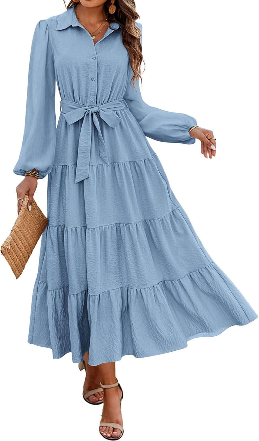 Dowerme Women's Long Sleeve Dress: Chic A-Line Flowy Style